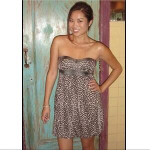 Audrey 3+1 Leopard Strapless Mini Dress Sweetheart Y2K Coquette S